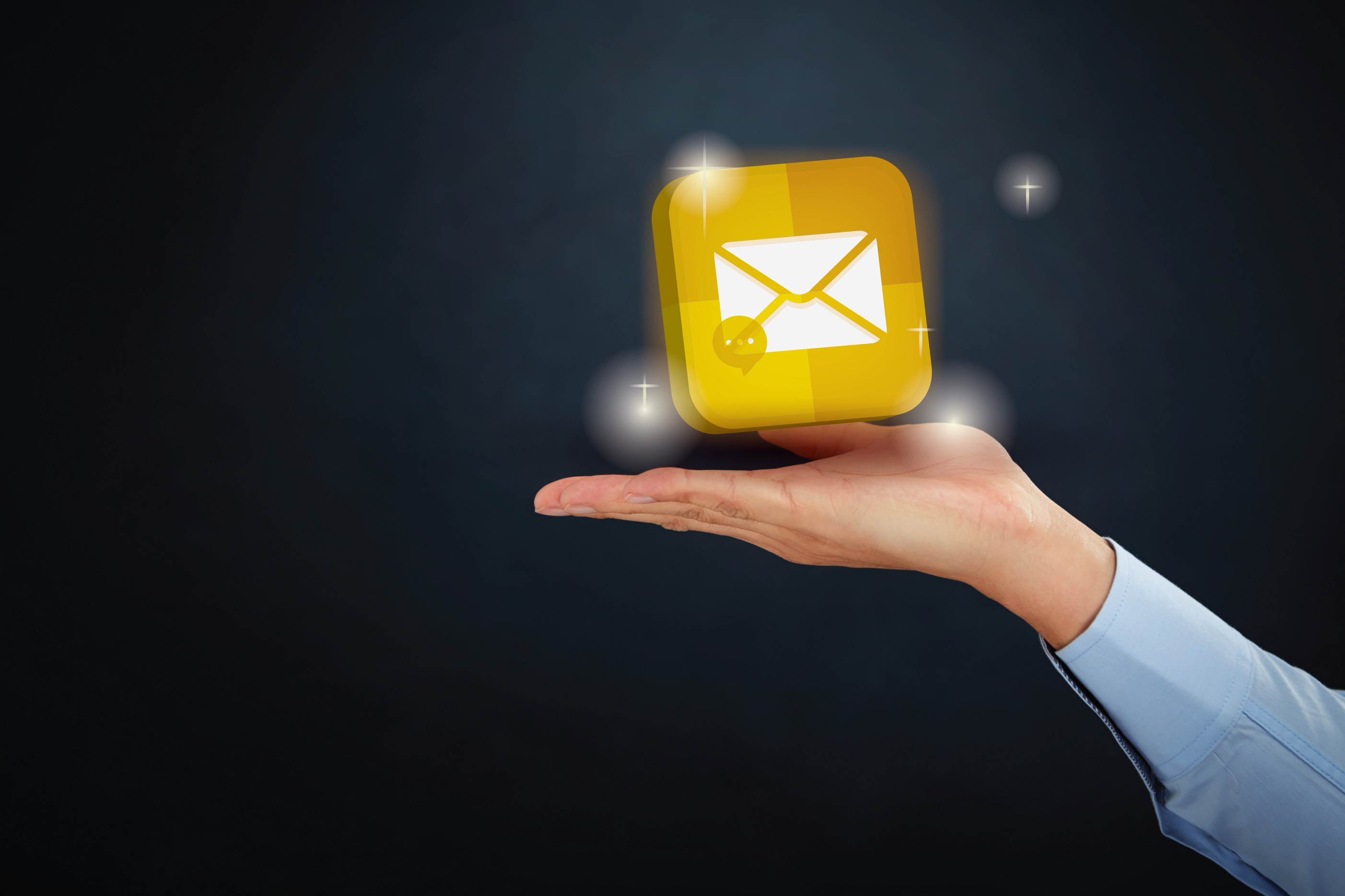 Hand presenting messaging icon